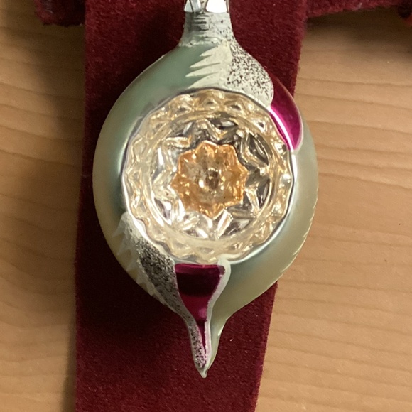 Christmas Ornament Stamped POLAND Glass Reflector Teardrop 3in PASTEL SWIRL - Picture 8 of 11